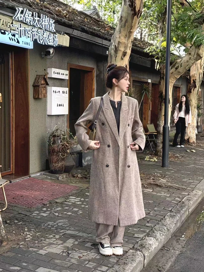 【霖依】【XZ1337】高级感静奢风秋装女收腰大气西装阔腿裤两件套女