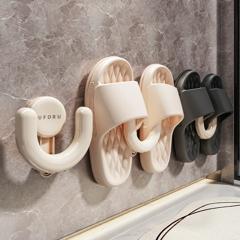 优勤浴室拖鞋架吸盘式免打孔壁挂卫生间墙上沥水挂架挂钩置物架子