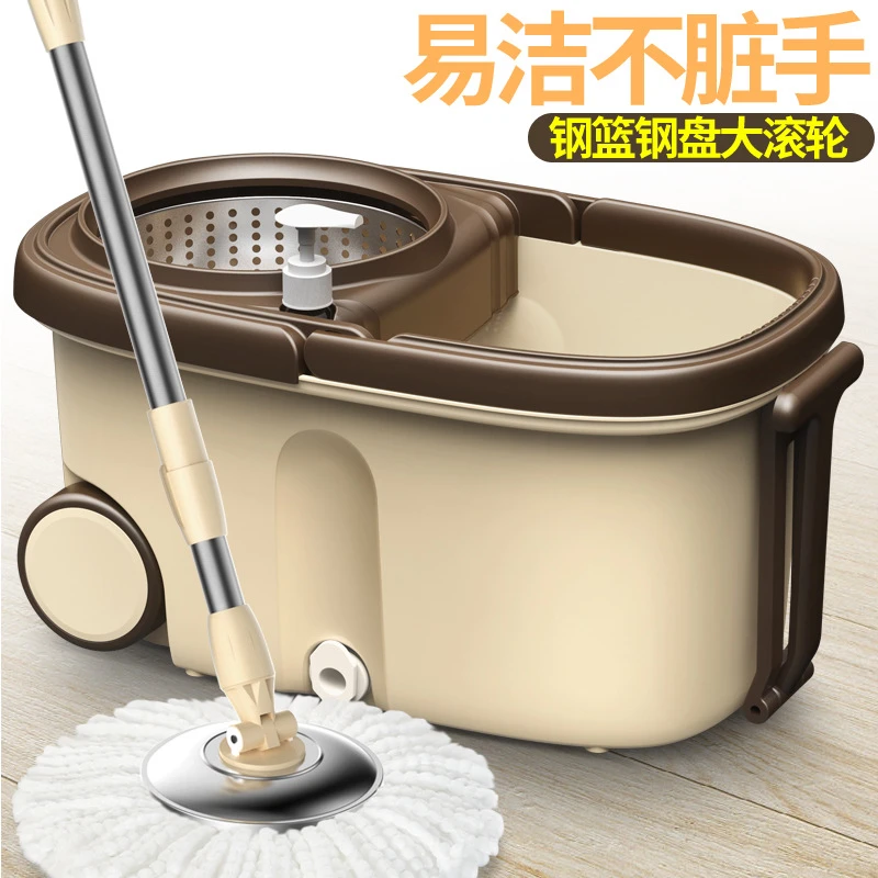 旋转拖把桶带轮子懒人旋转把墩布甩水套装桶不锈钢加厚家用两用