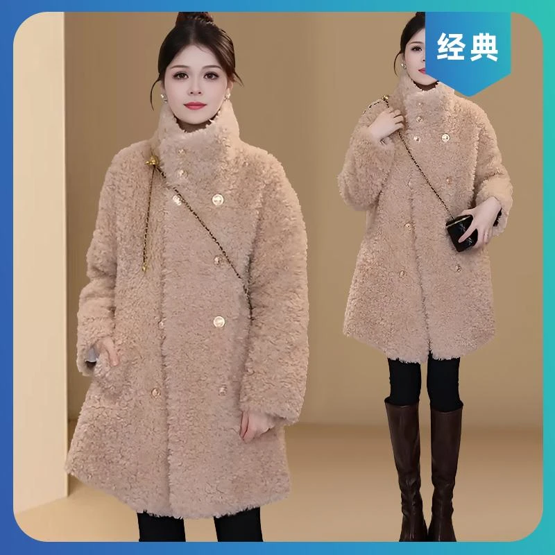 韩版保暖双排扣毛毛外套女冬季高级感新款棉衣富家千金穿搭棉服潮