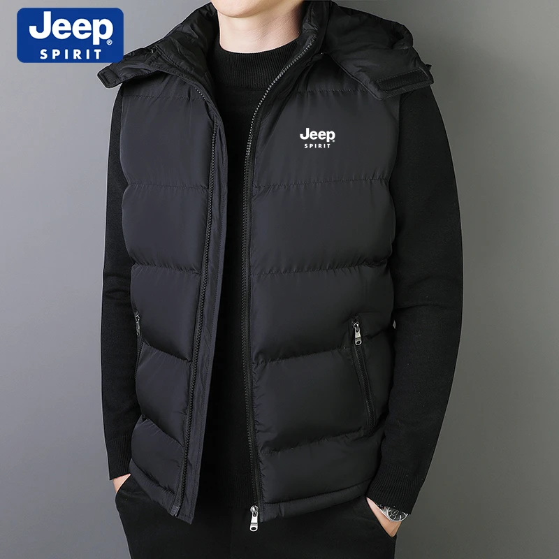 JEEPSPIRIT吉普马甲男秋冬新款连帽休闲保暖马夹坎肩背心棉衣外套