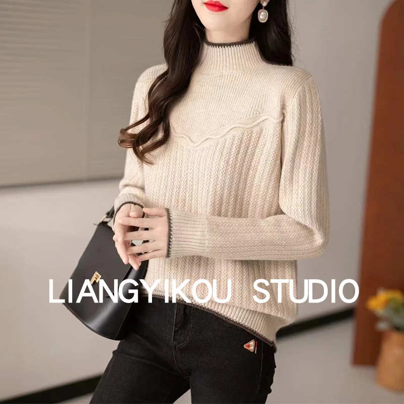 半高领毛衣女士秋冬新款2024洋气百搭时尚针织打底衫加厚套头内搭