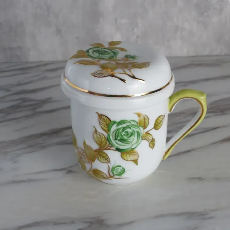 【老货】B1 220ml 描金秋色玫瑰盖杯 礼盒装 高温瓷