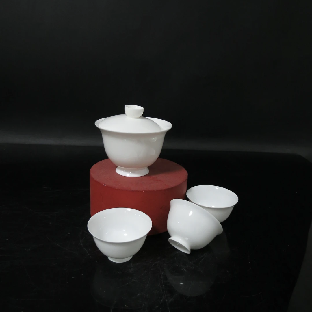 【美好的】工夫茶具 温润纯白 陶瓷二才盖碗茶具 150ml+50ml*3