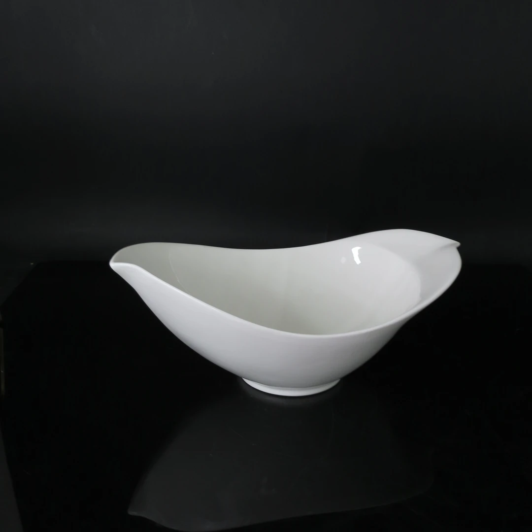 【D家】尖货高温陶瓷盆大叶盆 沙拉汤水果29.5*18cm小号高温瓷纯白