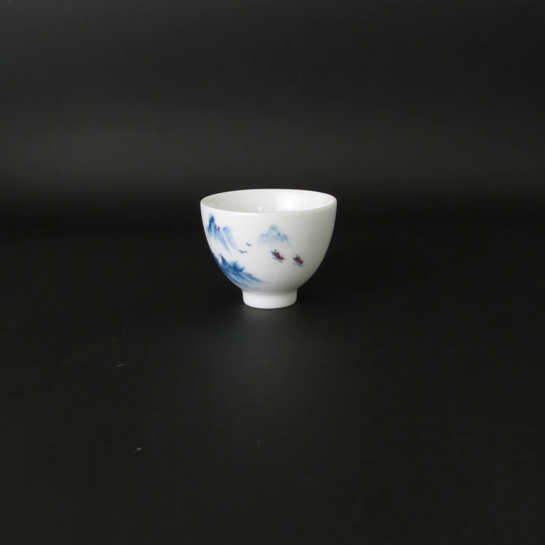 【美好的】手绘主人杯 洪山雁鸣 高温釉下手绘 80ml 陶瓷中式白瓷
