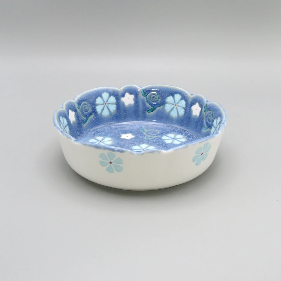 【夏日小酌】蓝亚麻的夏天/17cm 花边碗  高温瓷