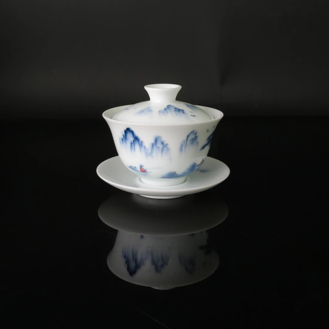 【美好的】层峦独钓 150ml 釉下手绘陶瓷盖碗茶具