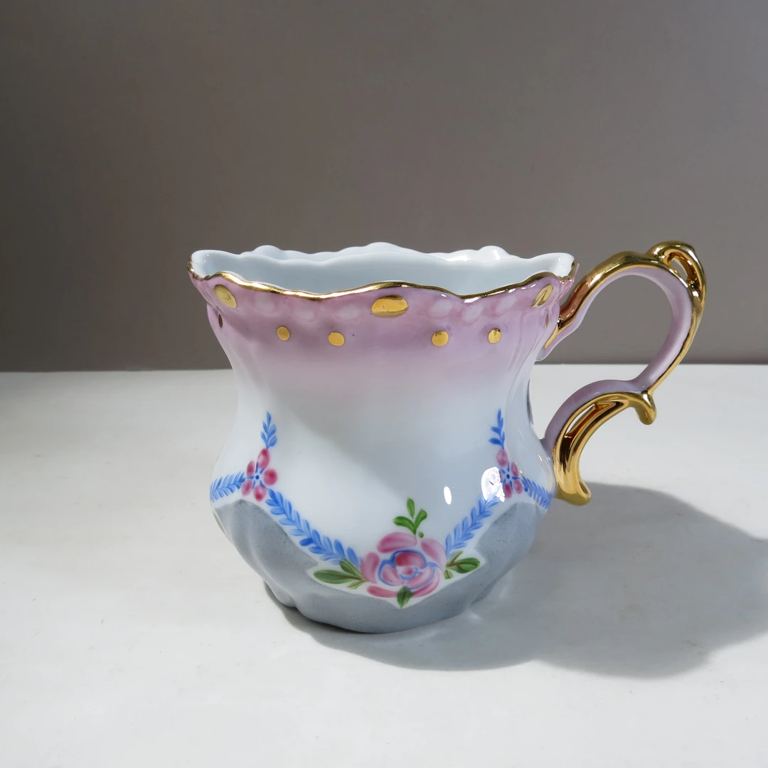 【老货】B19 粉色公道杯带茶隔 描金马克杯 高温瓷