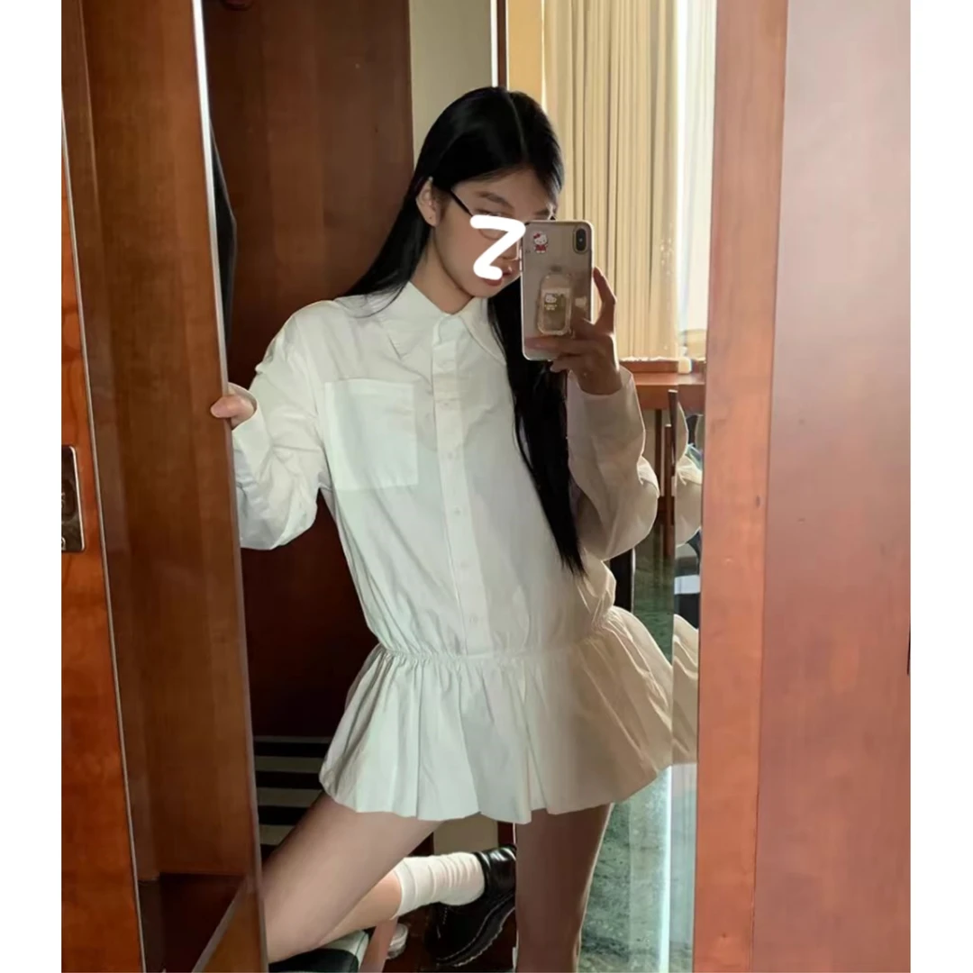 两件套白色polo领长袖连衣裙女法式气质时尚设计感小