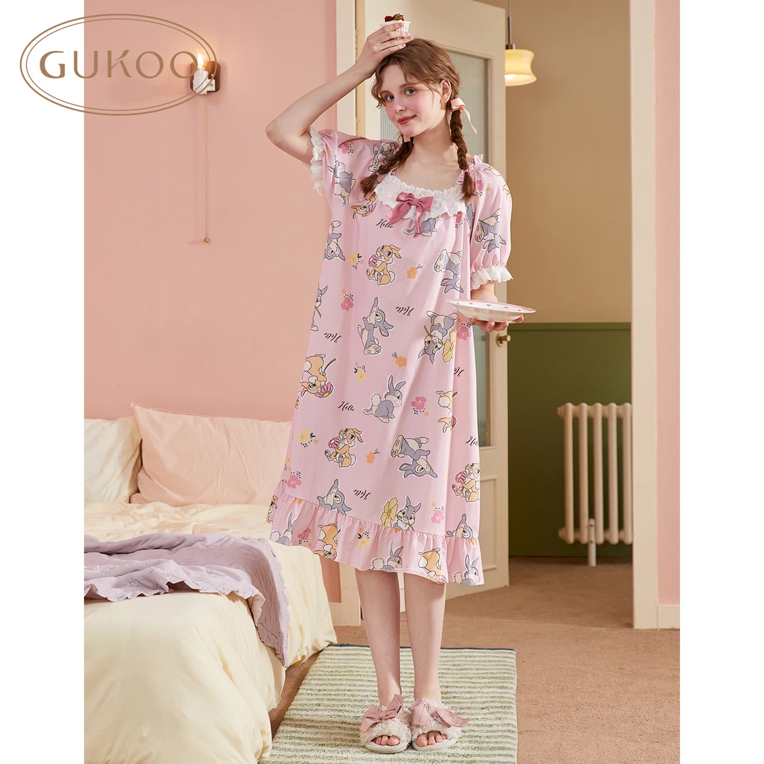 【Gukoo果壳】小鹿斑比夏季棉质女士薄款家居服睡裙