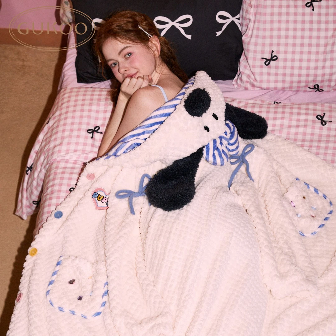 【小熊粉丝专享】Gukoo果壳小狗耳朵冬款家居服睡袍加绒保暖连帽