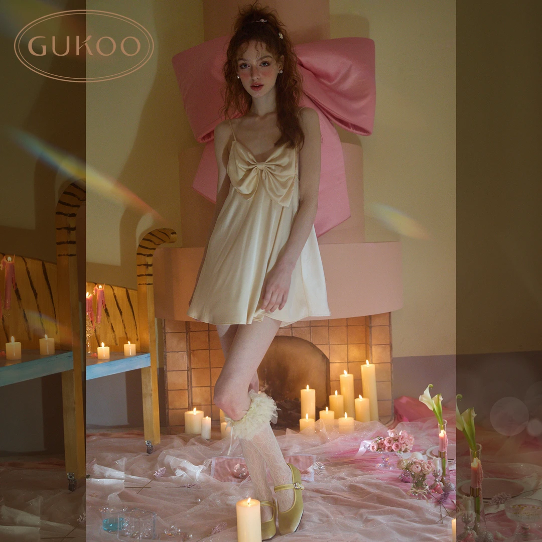 【小熊粉丝专享】夏季性感蝴蝶结女士吊带纱裙纯欲纯薄款睡裙