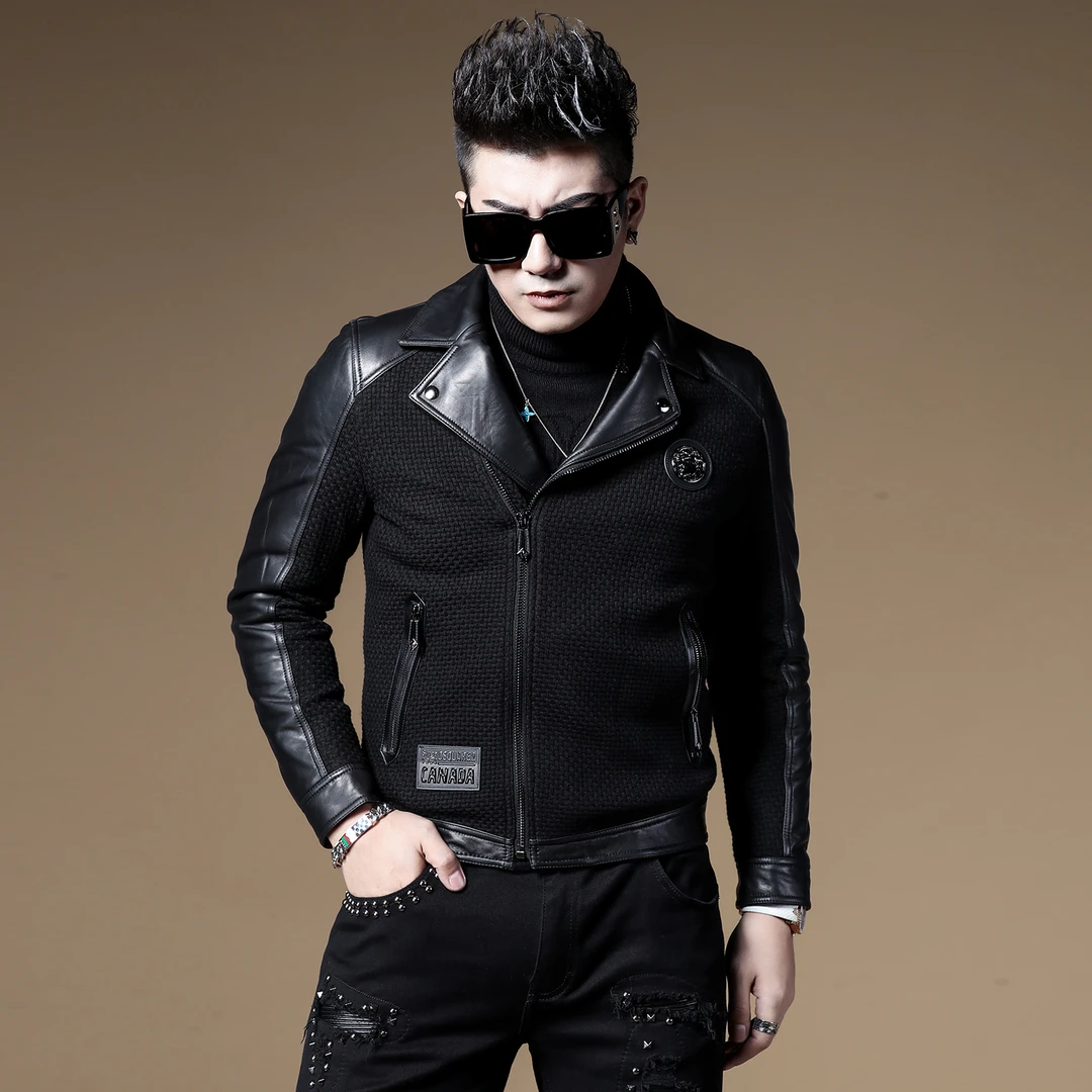 冬季新款潮流休闲秋冬时尚外套斜拉链保暖翻领男士皮夹克YJ21825