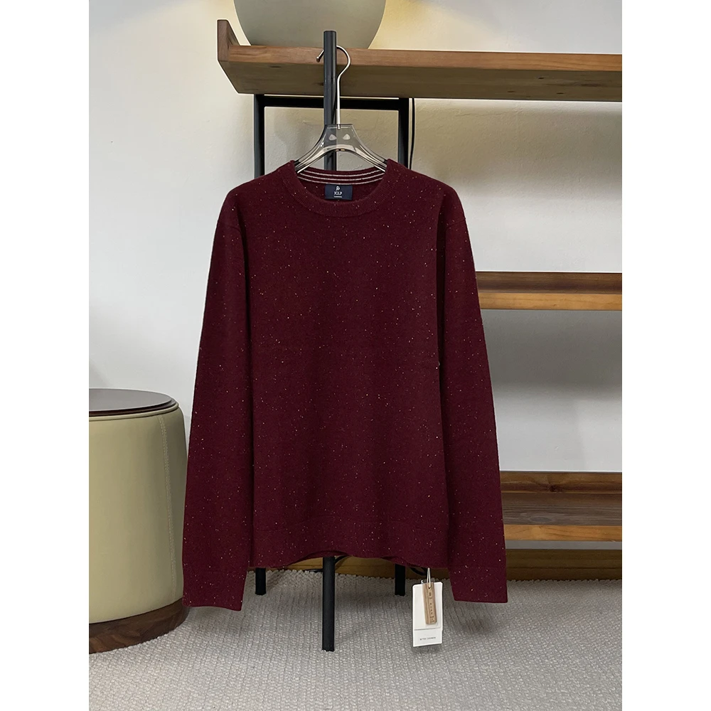 男士羊绒衫时髦质感点子纱纯羊绒圆领针织套头衫