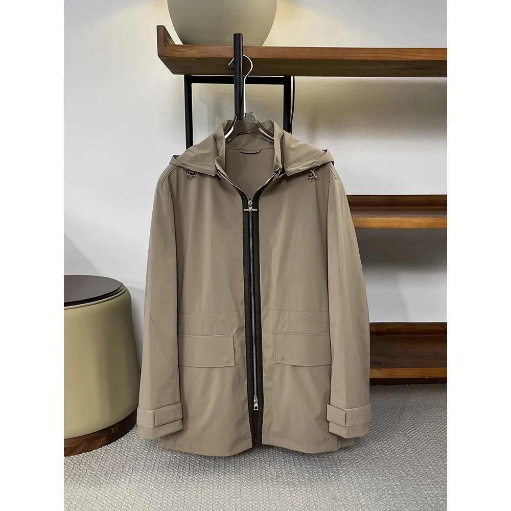 男士可拆卸帽进口三防面料薄棉夹克风衣外套