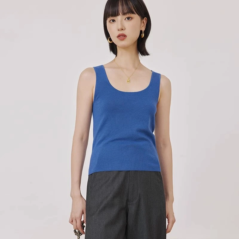 秋冬精纺纯羊毛打底针织背心低圆领18针柔润百搭修身针织衫