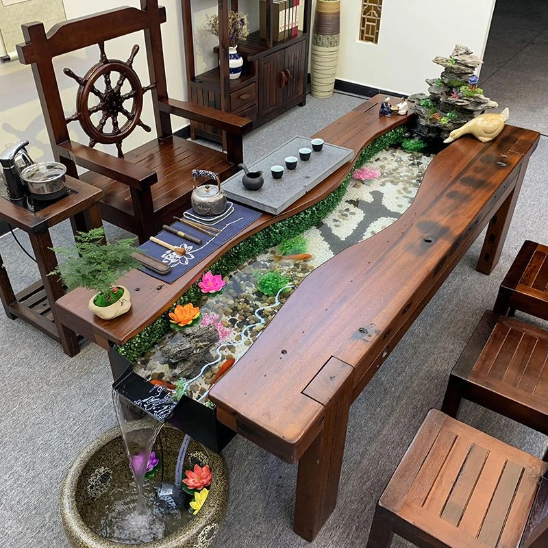 豪华山水景观茶台组合办公室泡茶桌一体化套装高档实木茶桌椅