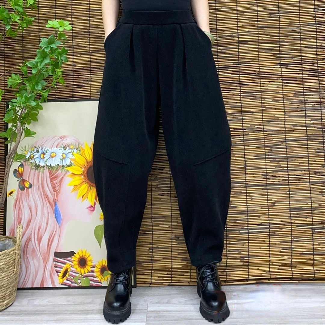 2025网红爆款哈伦裤鱼肚款欧棉绒秋冬百搭加绒厚款宽松时尚哈伦裤