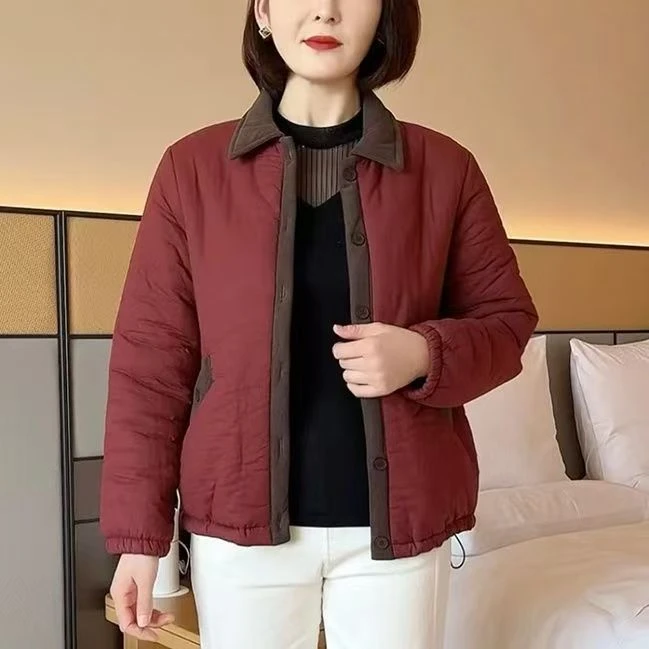 2024冬季新款时尚中年妈妈装翻领棉衣Z休闲百搭加绒加厚棉服外套