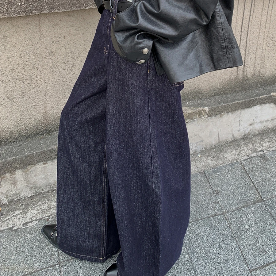 洛边 原创刺绣阔腿宽松复古牛仔裤高腰裤显瘦廓形长裤女秋冬新