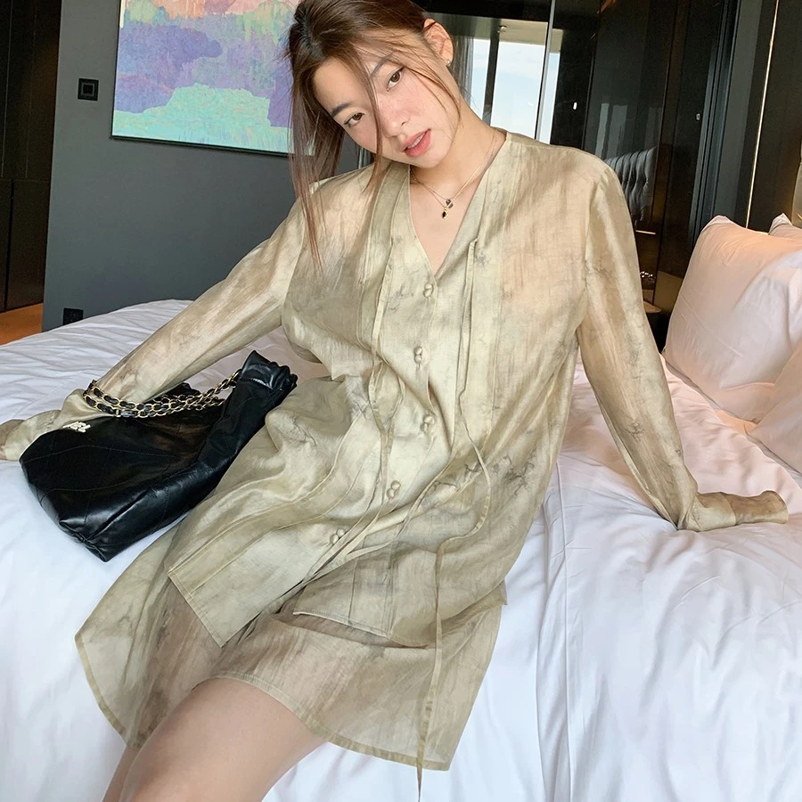 【穿出“高能感”】洛边 自带氛围感！两件套衬衫扎染半身裙短裙女复古