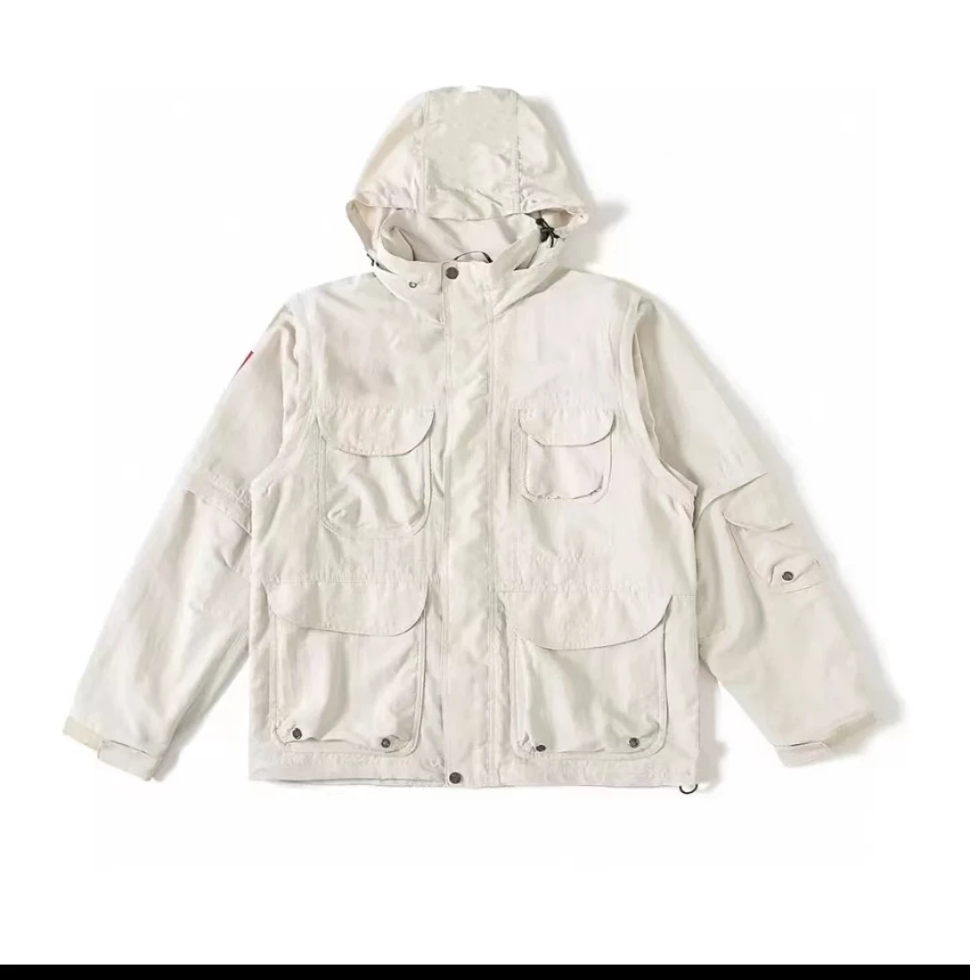 多口袋工装连帽夹克外套4476