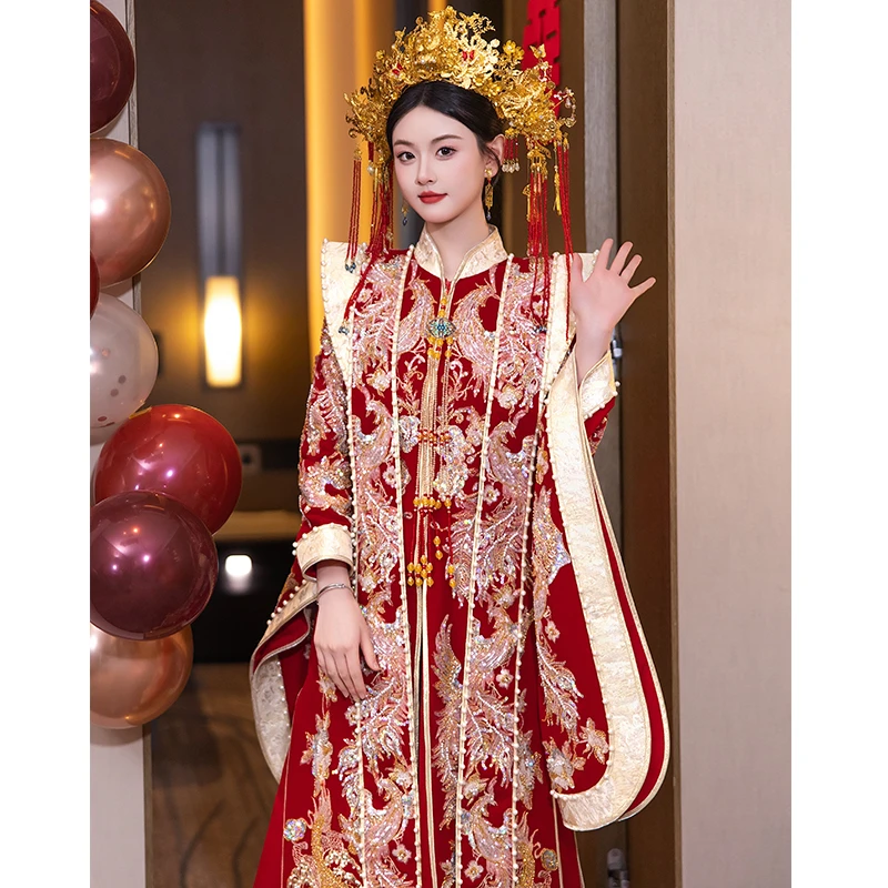 秀禾服婚服2025新款新娘结婚中式重工凤冠霞披嫁衣敬酒出阁服648