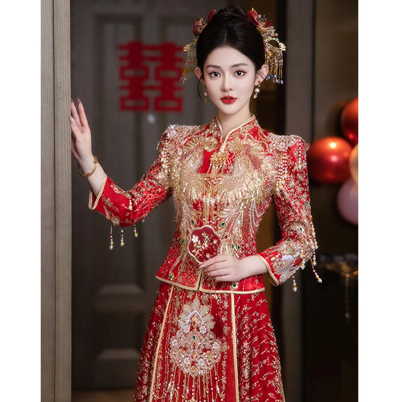 秀禾服婚服2025新款中式新娘出嫁衣重工礼服显瘦出阁服敬酒服727