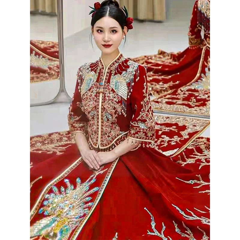 秀禾世家秀禾服2024新款新娘服高端结婚嫁衣敬酒服龙凤褂N-138