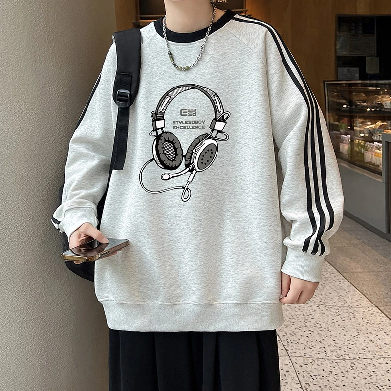 2025春秋新款男生港风宽松圆领卫衣青少年学生潮流帅气百搭上衣服