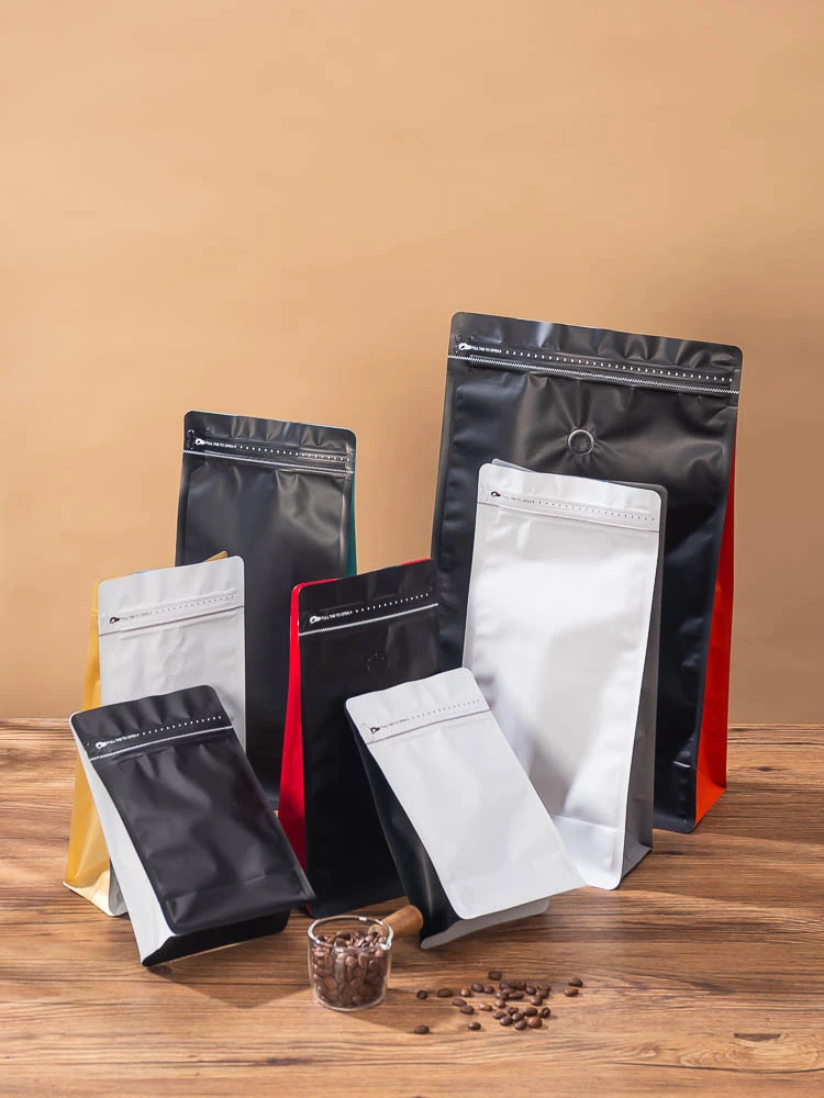 彩色侧边八边封袋 咖啡干果茶叶拉链易撕自封袋 食品级气阀自立袋