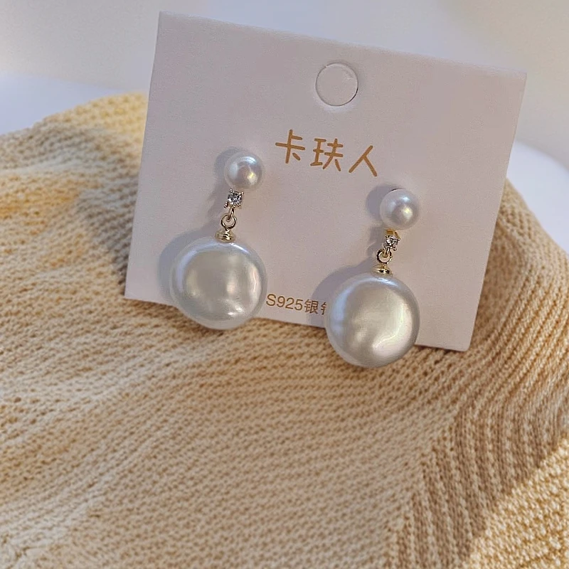 天然淡水珍珠A530#巴洛克白纽扣双珠法式珍珠耳钉