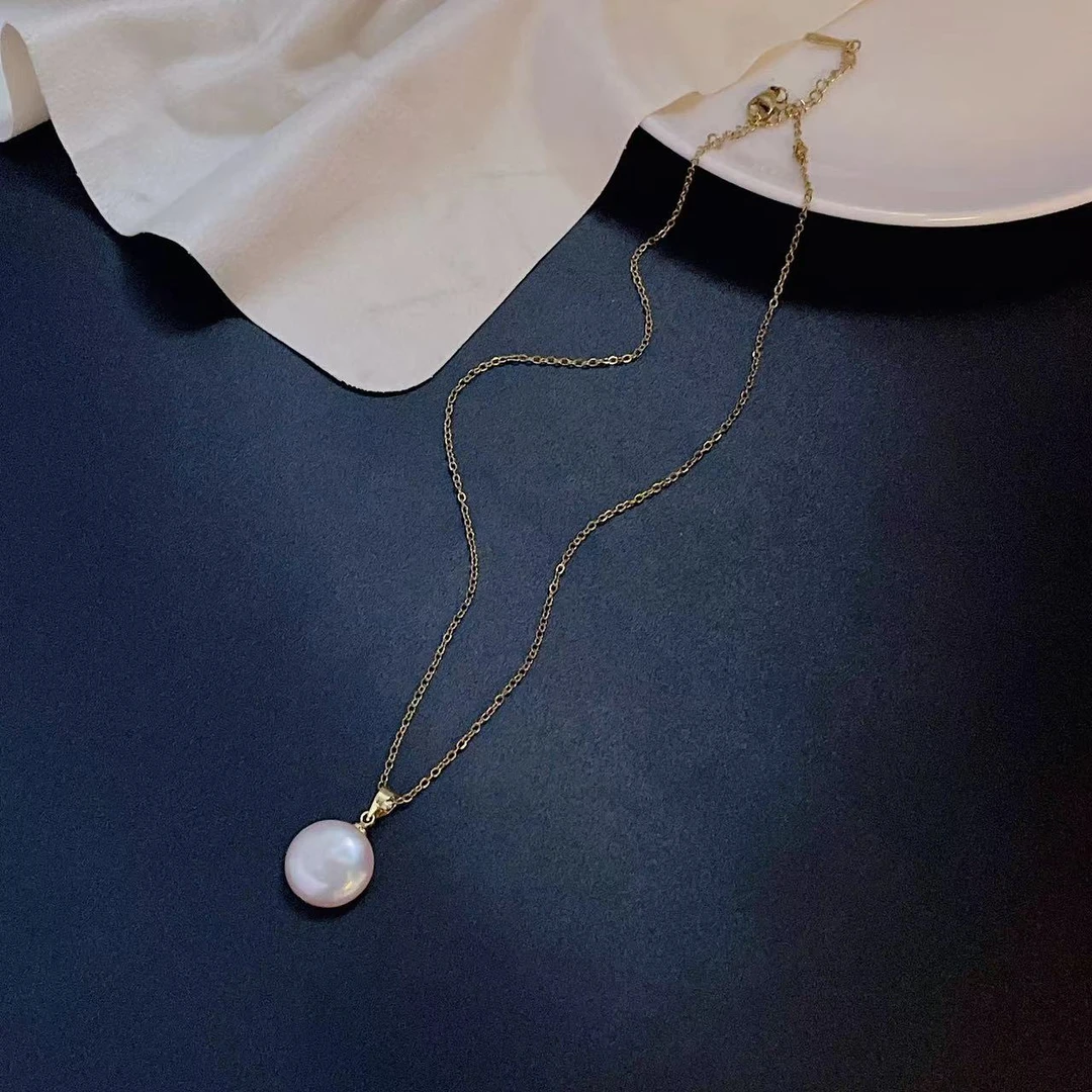 天然淡水珍珠A669#巴洛克白纽扣简约项链(通孔)