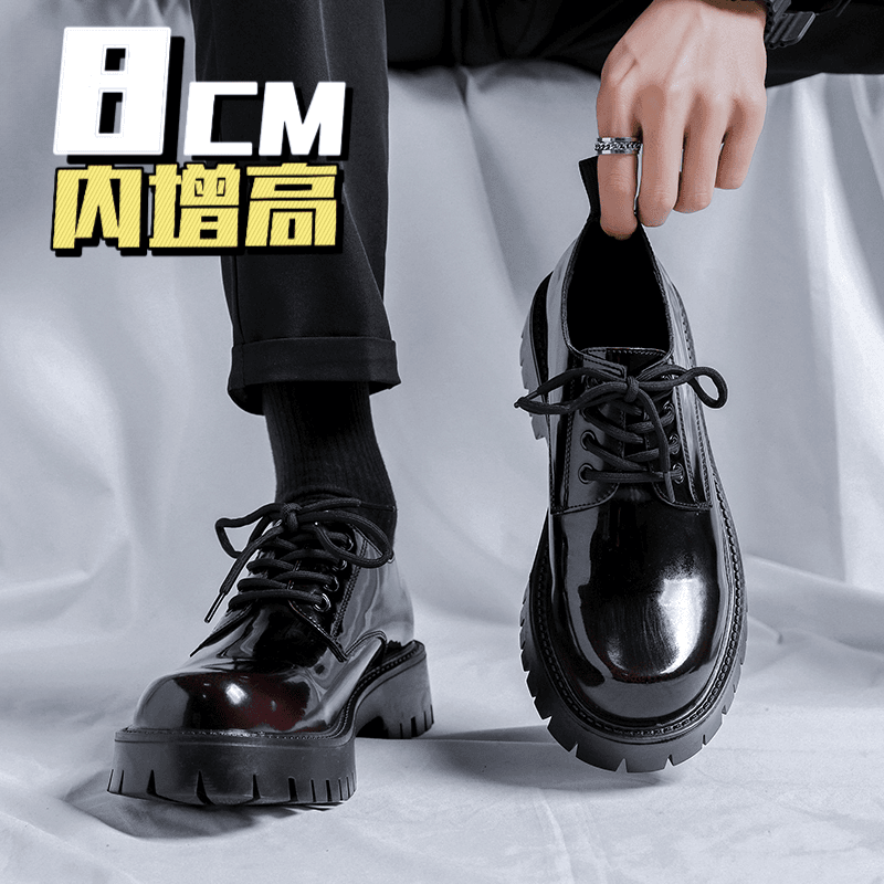 皮鞋男冬季新款马丁靴隐形增高10cm德比鞋黑色结婚新郎鞋休闲鞋男