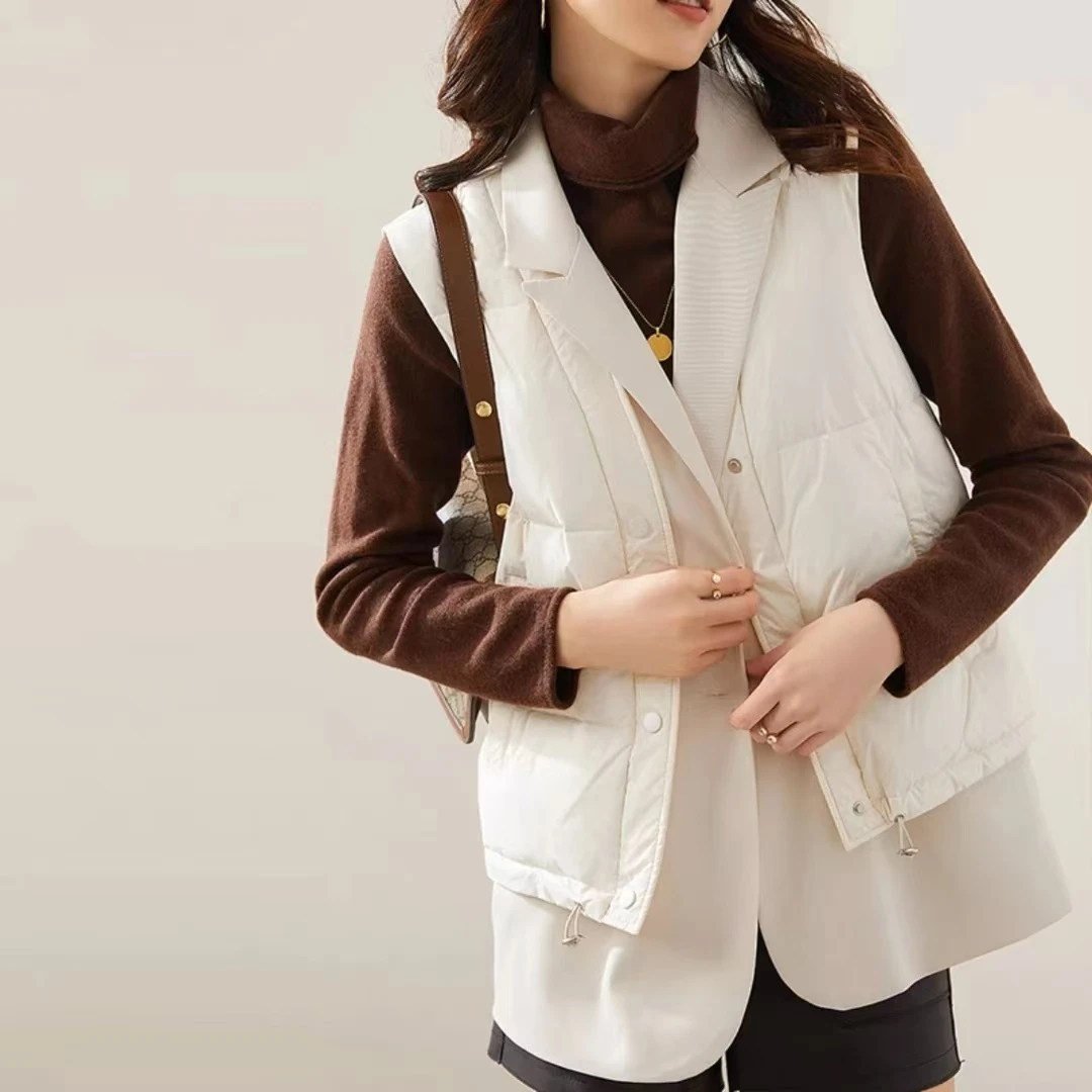 韩版秋冬宽松款女士西装拼接款羽绒马甲C004