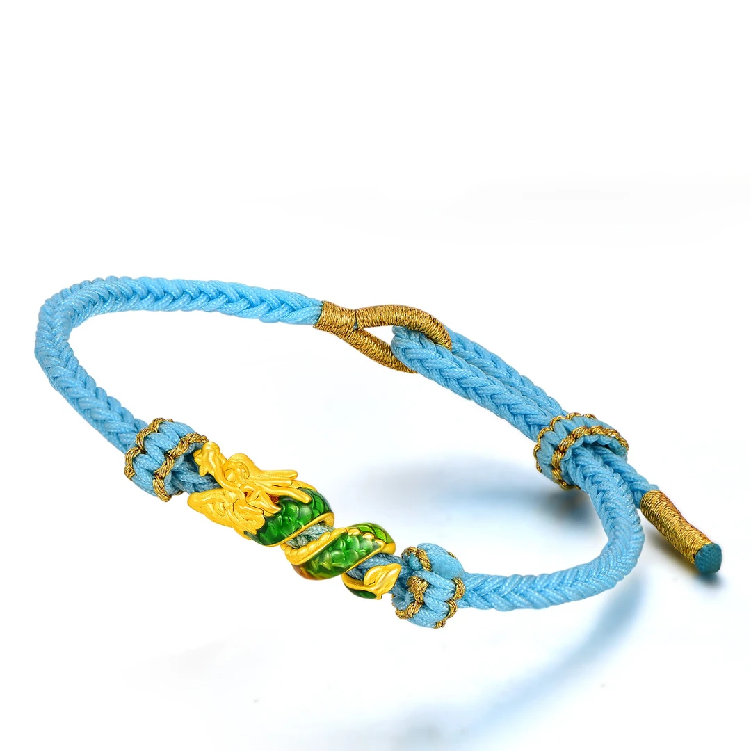 LUV 18k金硬金九龙壁可拆卸渐变珐琅手串配饰生肖龙编织手绳送礼