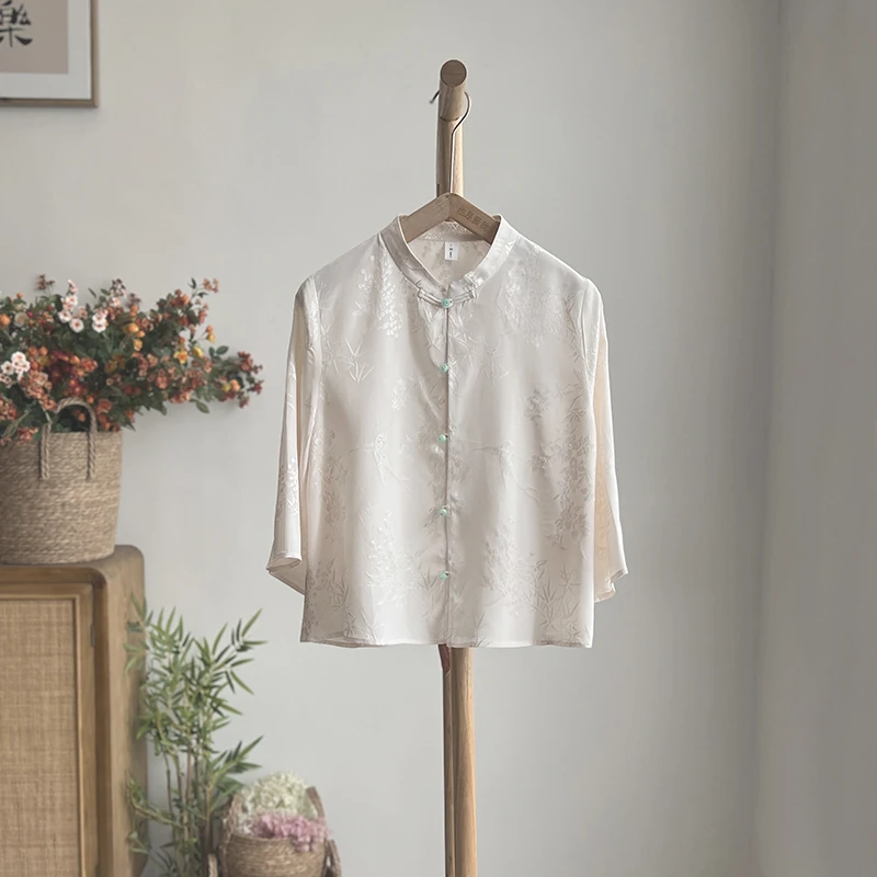 3622《述雪诗》原创新款中式复古提花上衣立领对襟衬衫