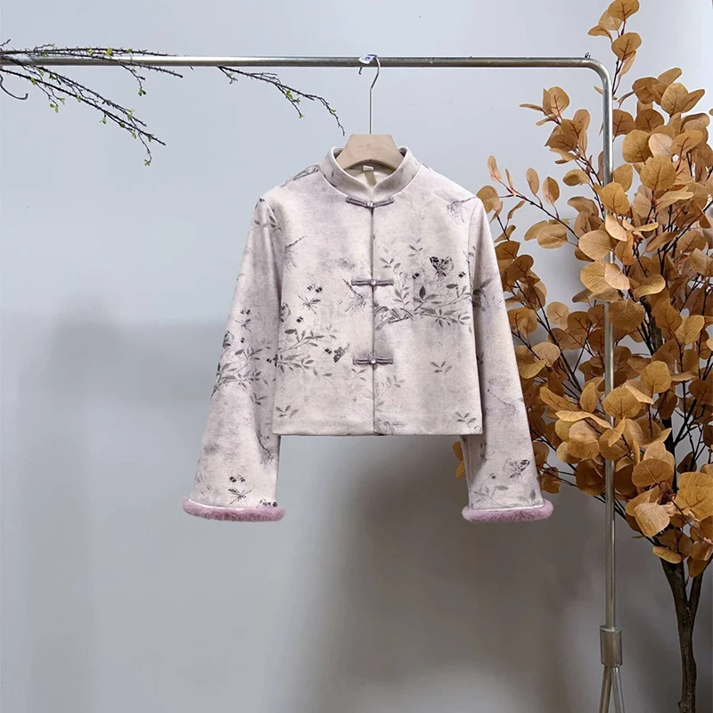 3178《暮山烟紫》原创改良中式复古国风印花上衣加摇粒绒外套