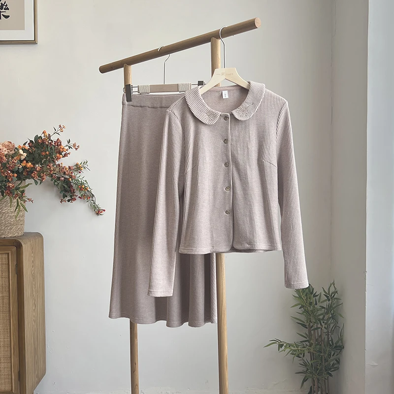 4022《朽曲》原创文艺娃娃领对襟套装裙复古气质禅意绣花两件套