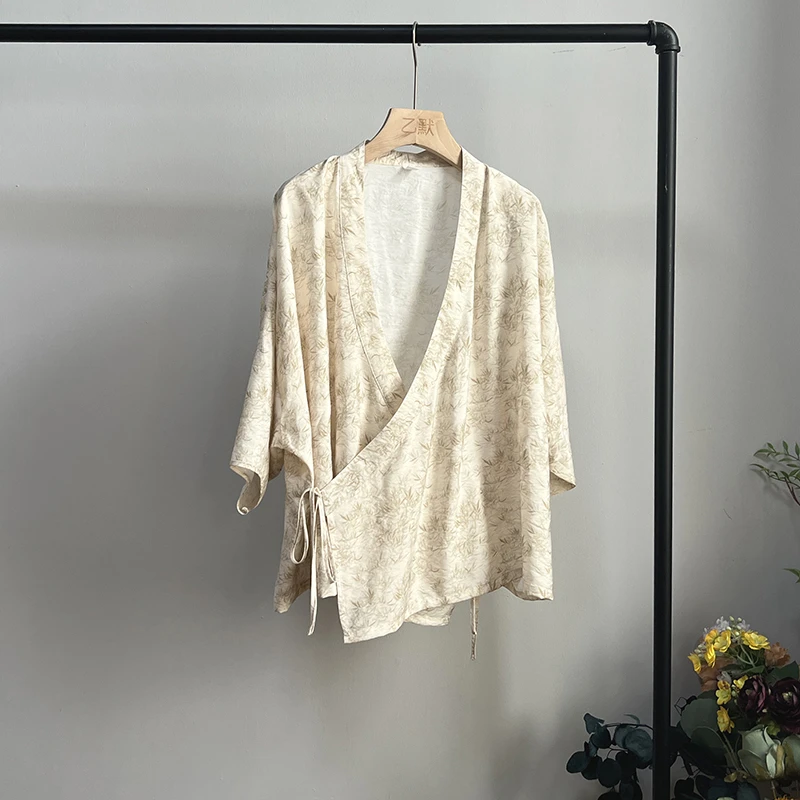 3490《半枕书眠》百搭原创夏季汉元素国风禅意绑带印花上衣