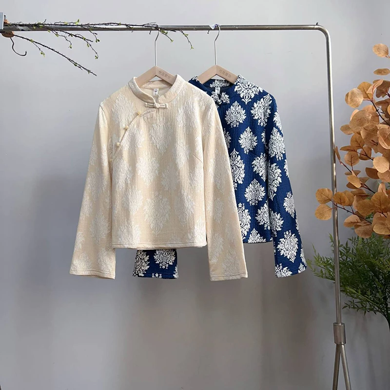 2753《花楹》原创新中式国风提花外穿女小众设计感复古文艺上衣