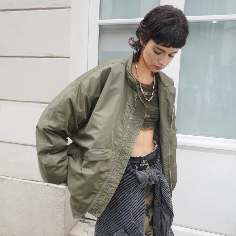 SOURPLUM【现货】军绿色廓形棉服飞行工装外套男女同款秋冬加厚