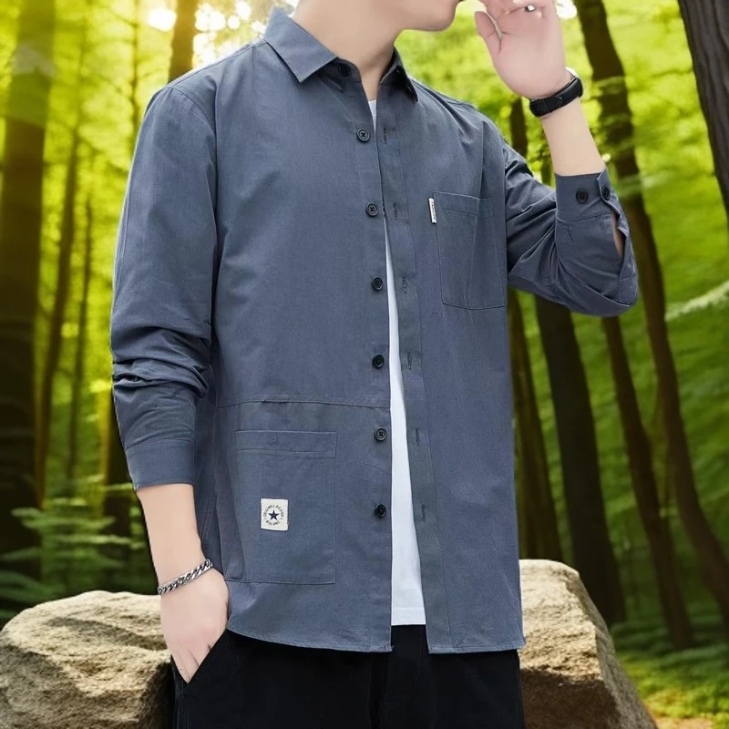 春秋男装上新长袖港风穿搭宽松纯棉衬衫店主风休闲百搭衬衣外套