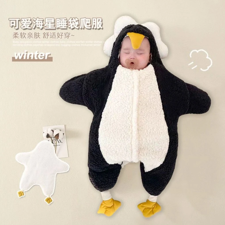 羊羔毛婴童包被新生儿可爱睡袋加绒加厚防风婴幼儿防惊跳宝宝抱被