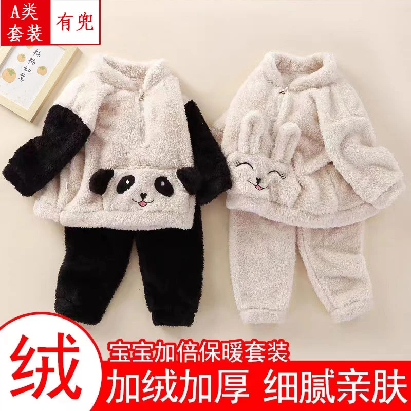男女童宝宝衣服秋冬装可爱加绒加厚熊猫哈衣爬服婴儿连体衣外出服