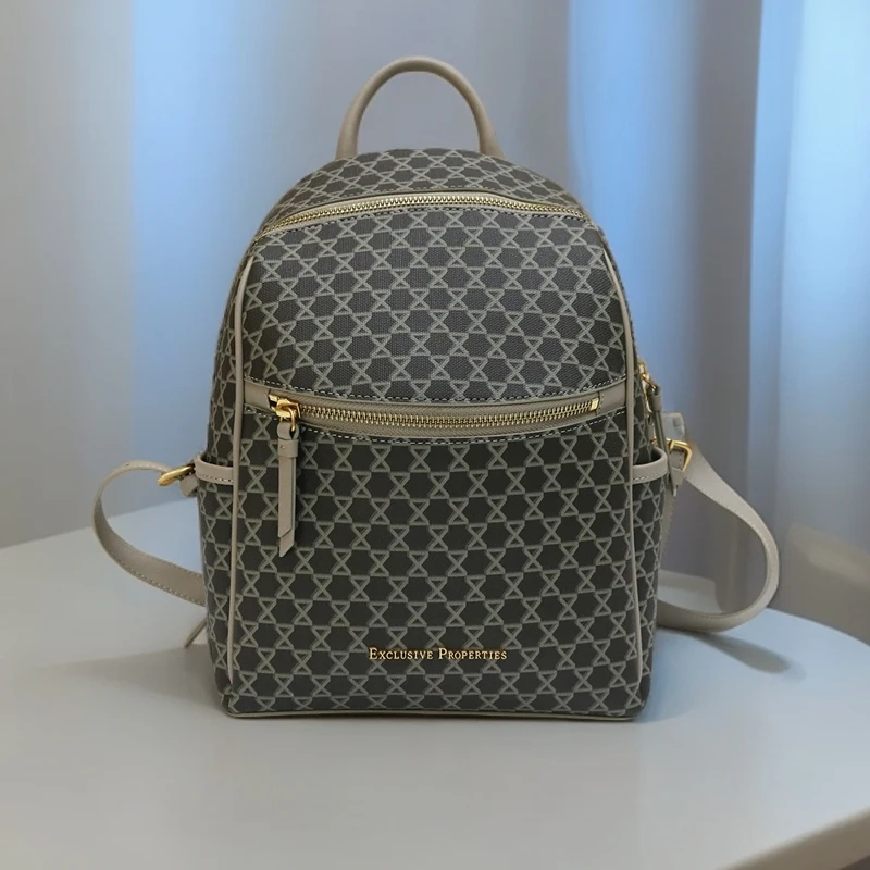 设计师款高端配皮轻奢女士双肩包23C0755