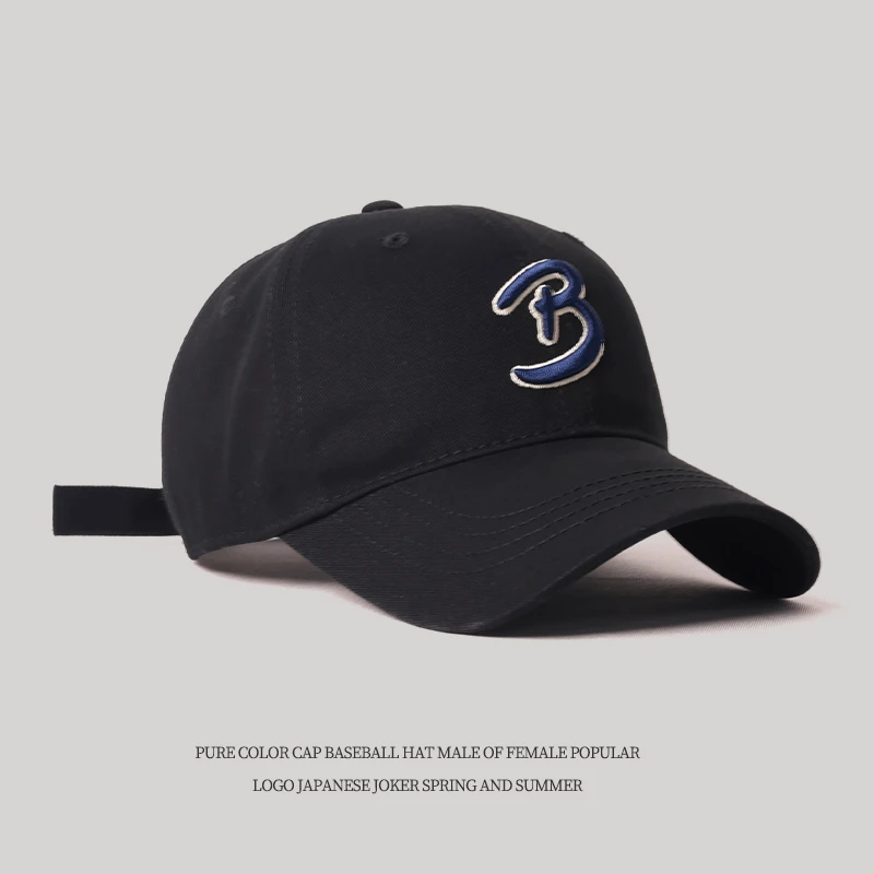 韩版春夏时尚B字母棒球帽男ins软顶休闲时尚鸭舌帽女显脸小情侣帽