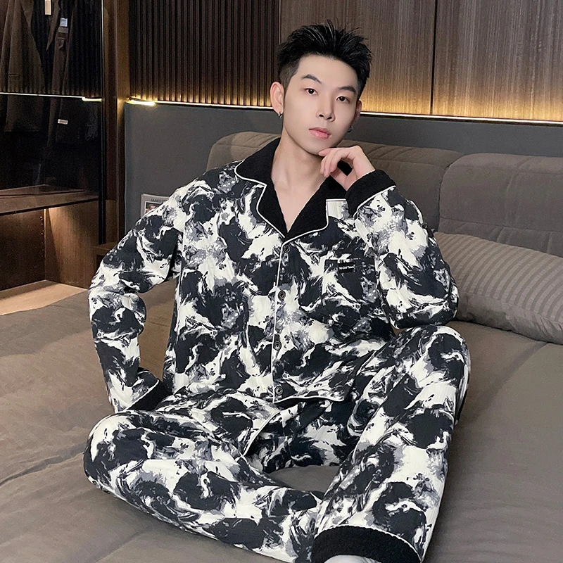 300斤秋冬空气棉夹层男士睡衣特大码加肥中青年宽松学生家居服