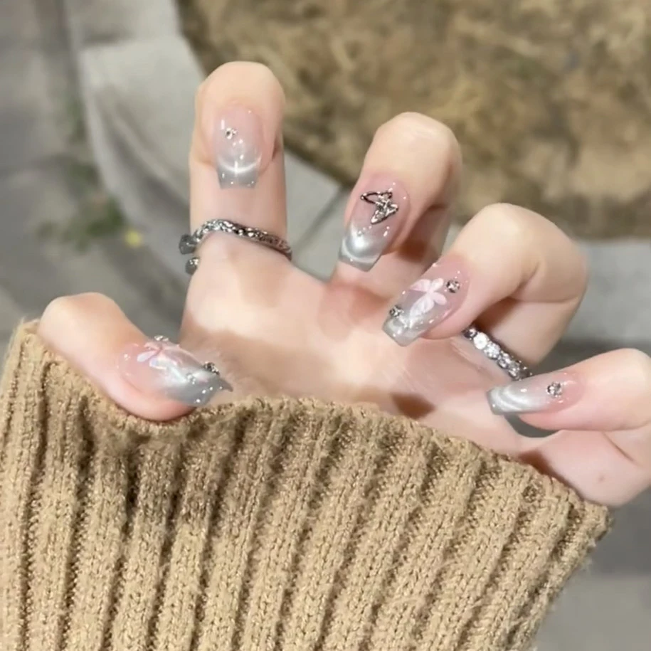 【30片】夏日薄荷曼波猫眼蝴蝶气质蝴蝶美甲片穿戴甲2024火爆款秋冬